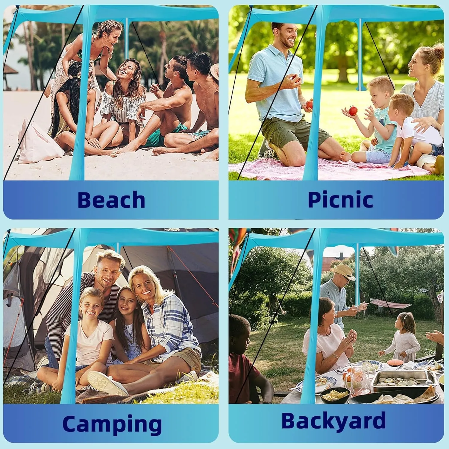 Family Beach Tent Canopy Sun Shade, Pop Up Grande Beach Tent with 4 Stability Poles, UPF 50  Sun Protection, Water-Resistant, Portable Carry Bag, 10'x10' Large Size, for Outdoor Picnics, Beach Days, a