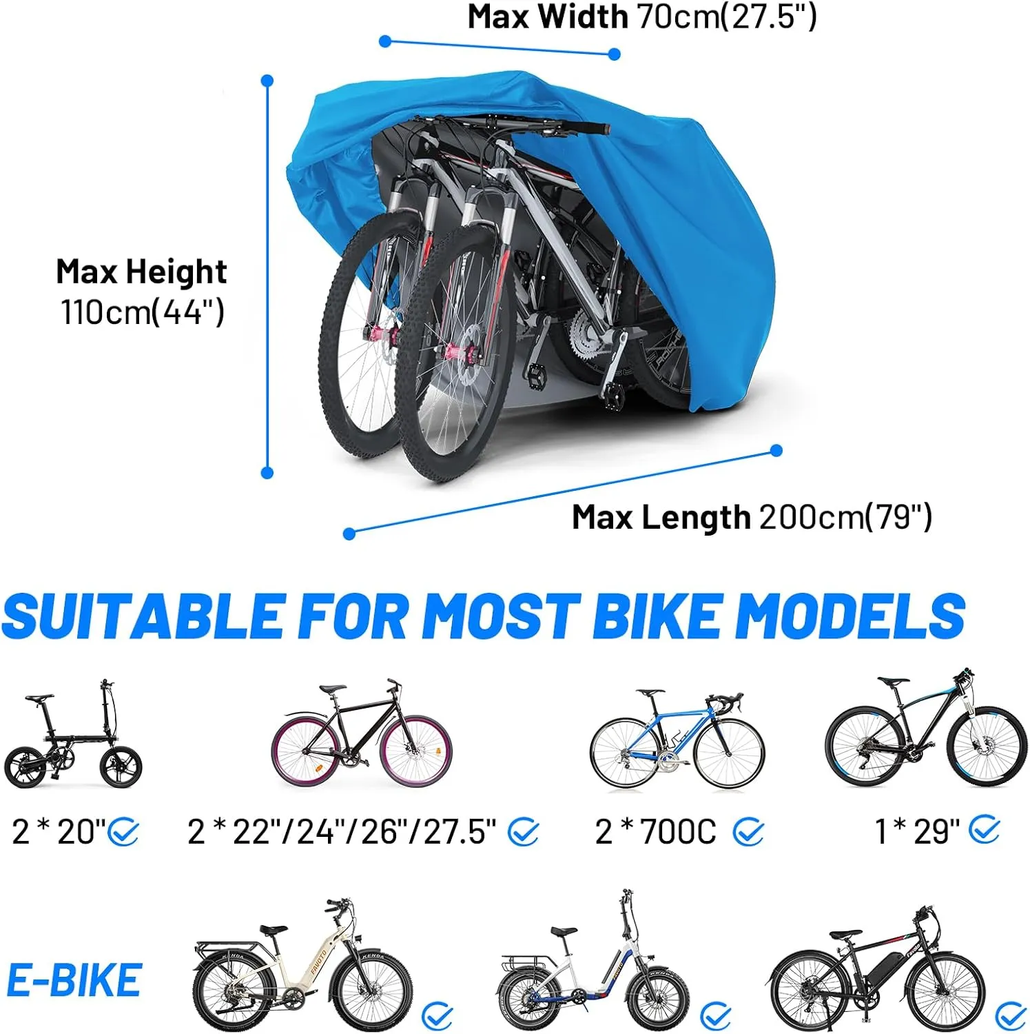 Favoto Bike Cover Waterproof Outdoor Bicycle Cover Thicken Oxford 29 Inch Windproof UV Snow Rustproof with Lock Hole Storage Bag for Mountain Road Bike City Bike Beach Cruiser Bike, Blue