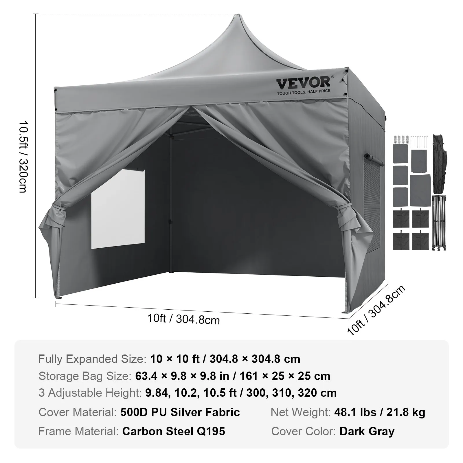 (FINAL PRICES ARE LOWER ON OUR SITE!) VEVOR 10x10 FT Pop up Canopy with Removable Sidewalls, Instant Canopies Portable Gazebo & Wheeled Bag, UV Resistant Waterproof, Enclosed Canopy Tent for Outdoor Events, Patio, Backyard, Party, Camping