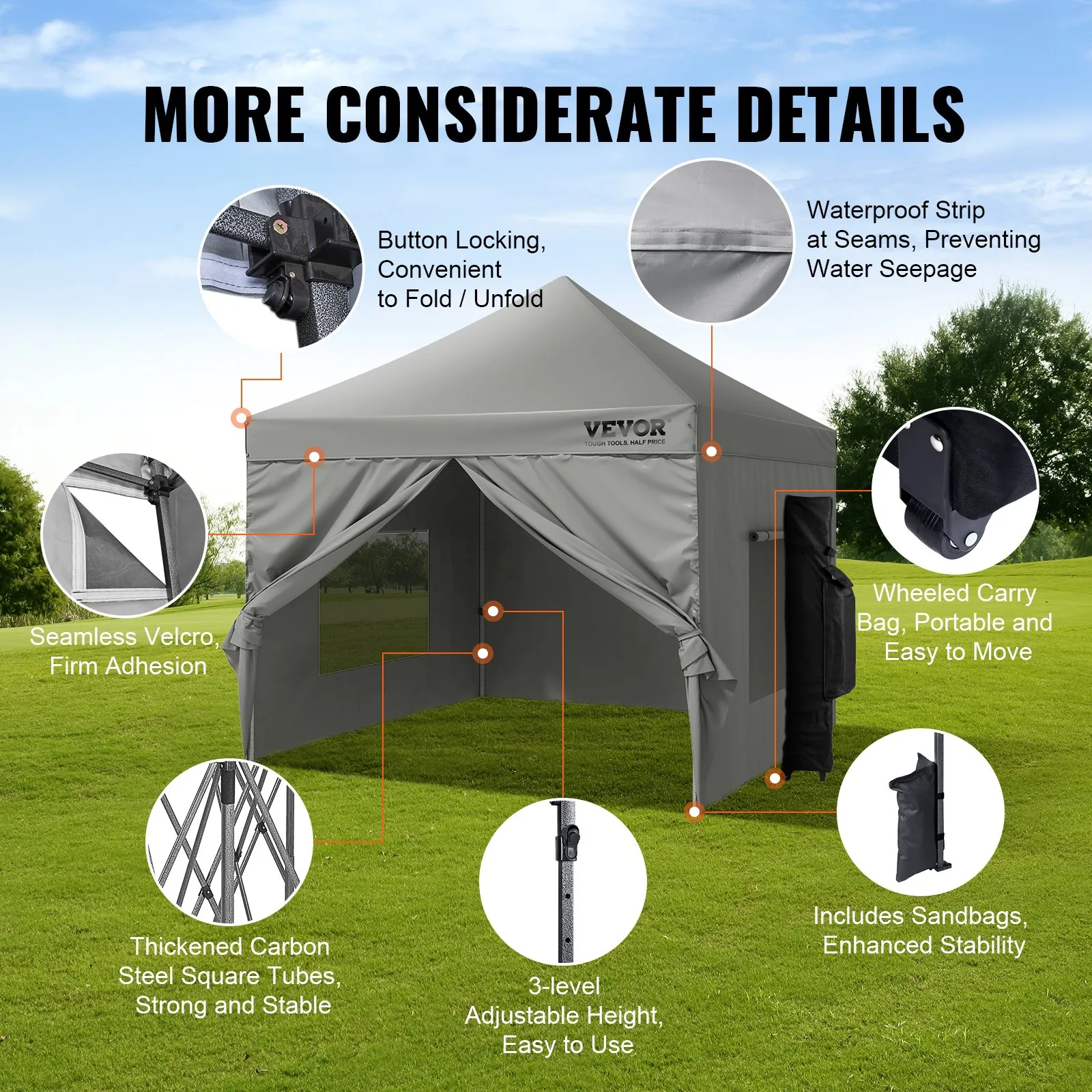 (FINAL PRICES ARE LOWER ON OUR SITE!) VEVOR 10x10 FT Pop up Canopy with Removable Sidewalls, Instant Canopies Portable Gazebo & Wheeled Bag, UV Resistant Waterproof, Enclosed Canopy Tent for Outdoor Events, Patio, Backyard, Party, Camping
