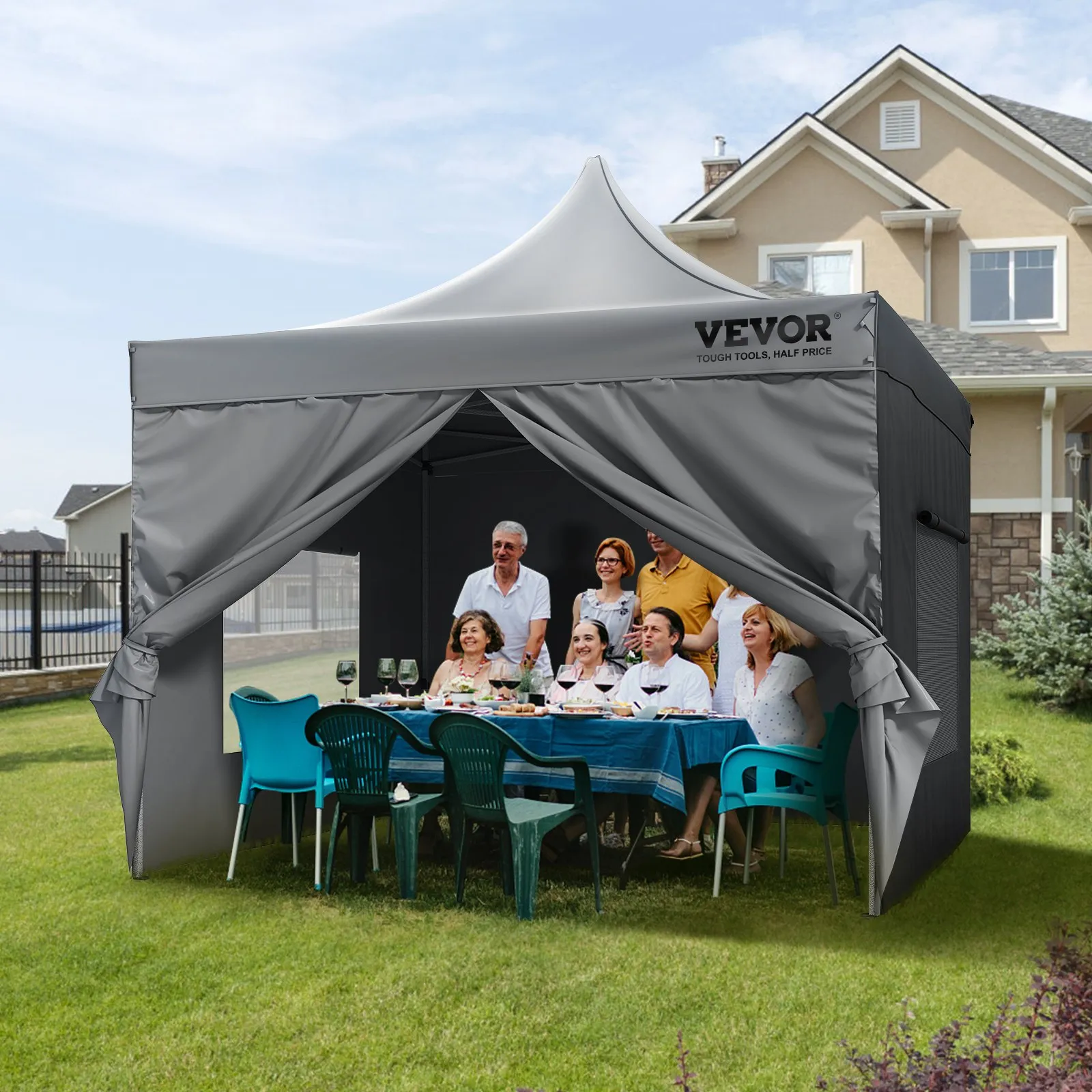 (FINAL PRICES ARE LOWER ON OUR SITE!) VEVOR 10x10 FT Pop up Canopy with Removable Sidewalls, Instant Canopies Portable Gazebo & Wheeled Bag, UV Resistant Waterproof, Enclosed Canopy Tent for Outdoor Events, Patio, Backyard, Party, Camping