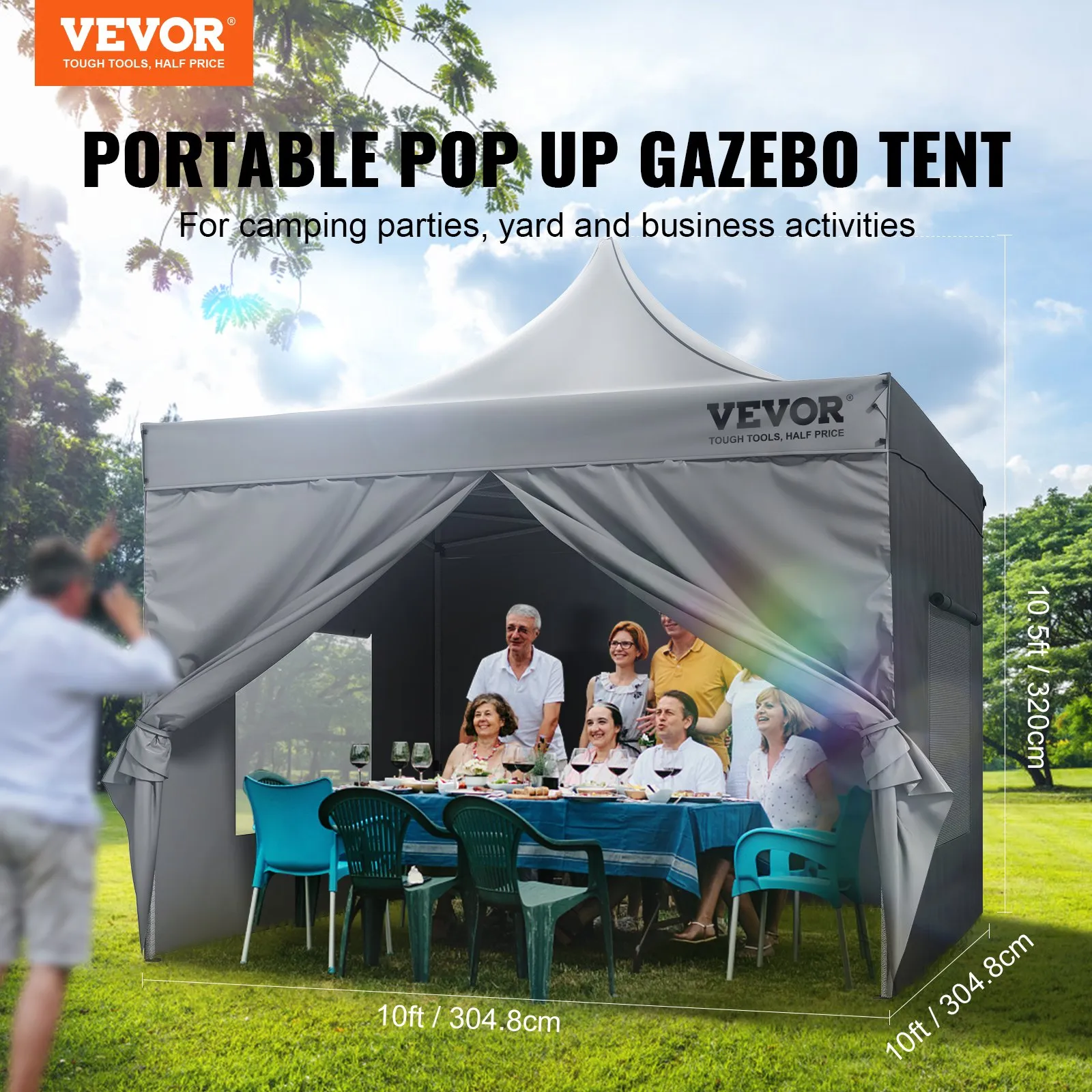 (FINAL PRICES ARE LOWER ON OUR SITE!) VEVOR 10x10 FT Pop up Canopy with Removable Sidewalls, Instant Canopies Portable Gazebo & Wheeled Bag, UV Resistant Waterproof, Enclosed Canopy Tent for Outdoor Events, Patio, Backyard, Party, Camping