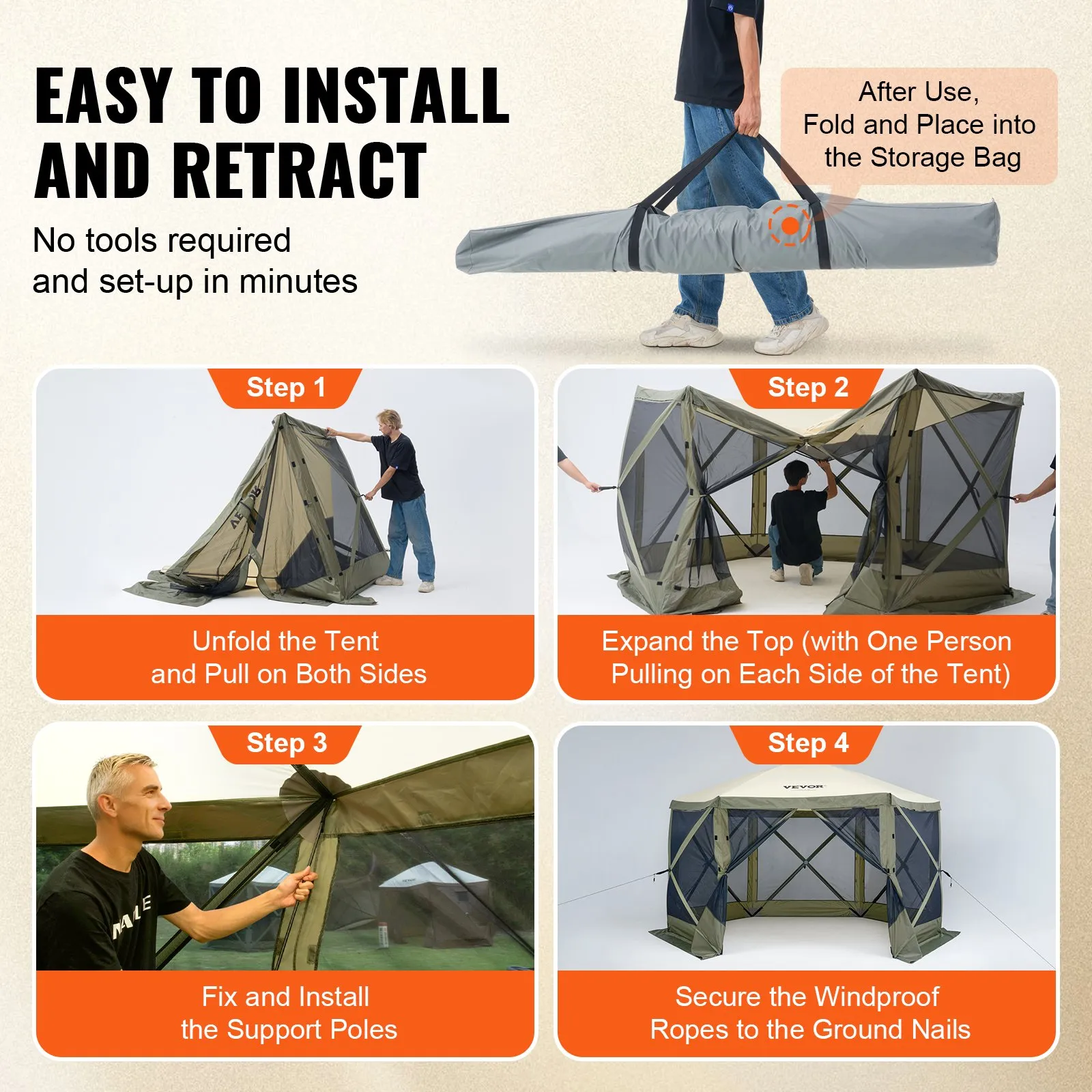 (FINAL PRICES ARE LOWER ON OUR SITE!) VEVOR Pop Up Gazebo Tent, Pop-Up Screen Tent 6 Sided Canopy Sun Shelter with 6 Removable Privacy Wind Cloths & Mesh Windows, 12x12FT Quick Set Screen Tent with Mosquito Netting, Army Green
