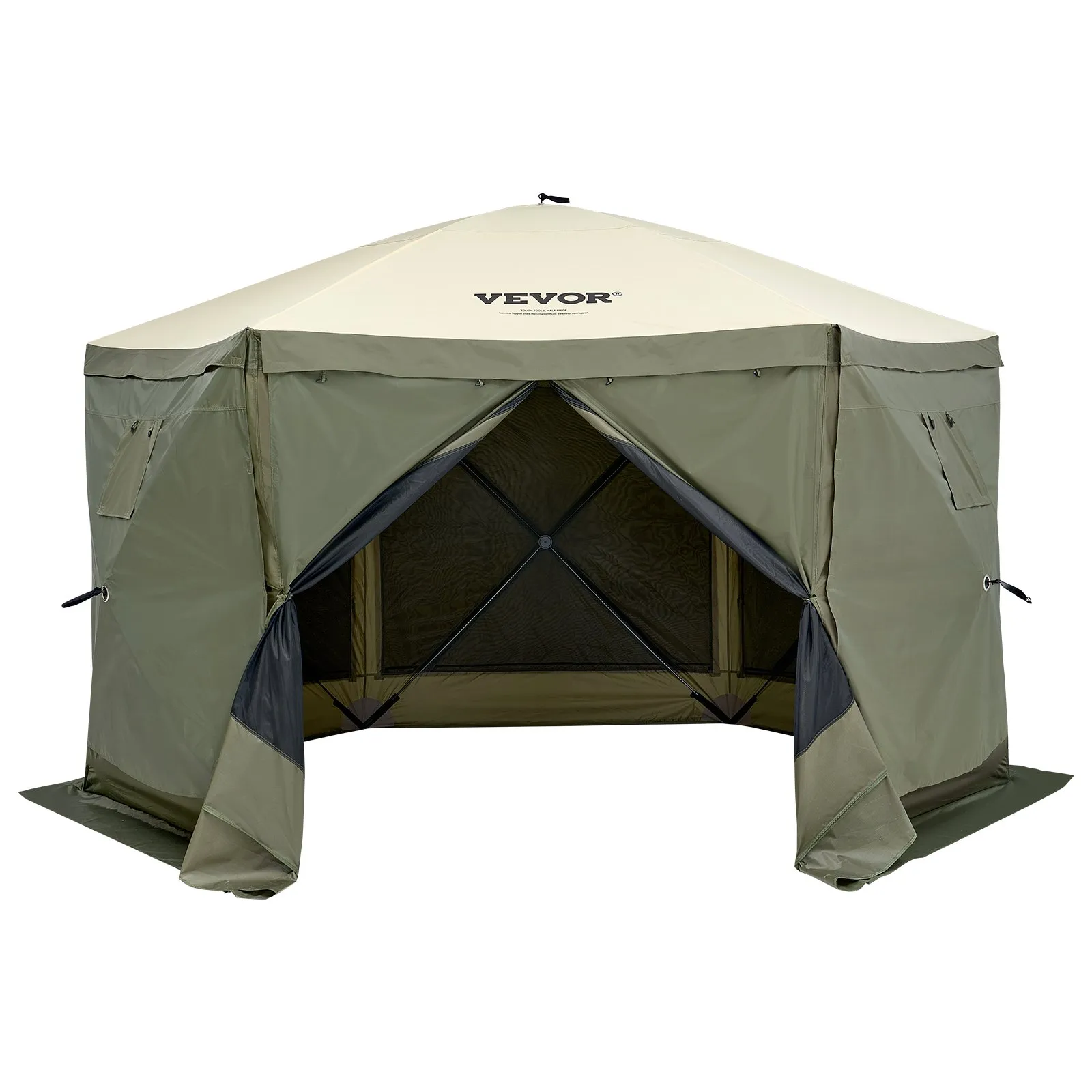 (FINAL PRICES ARE LOWER ON OUR SITE!) VEVOR Pop Up Gazebo Tent, Pop-Up Screen Tent 6 Sided Canopy Sun Shelter with 6 Removable Privacy Wind Cloths & Mesh Windows, 12x12FT Quick Set Screen Tent with Mosquito Netting, Army Green