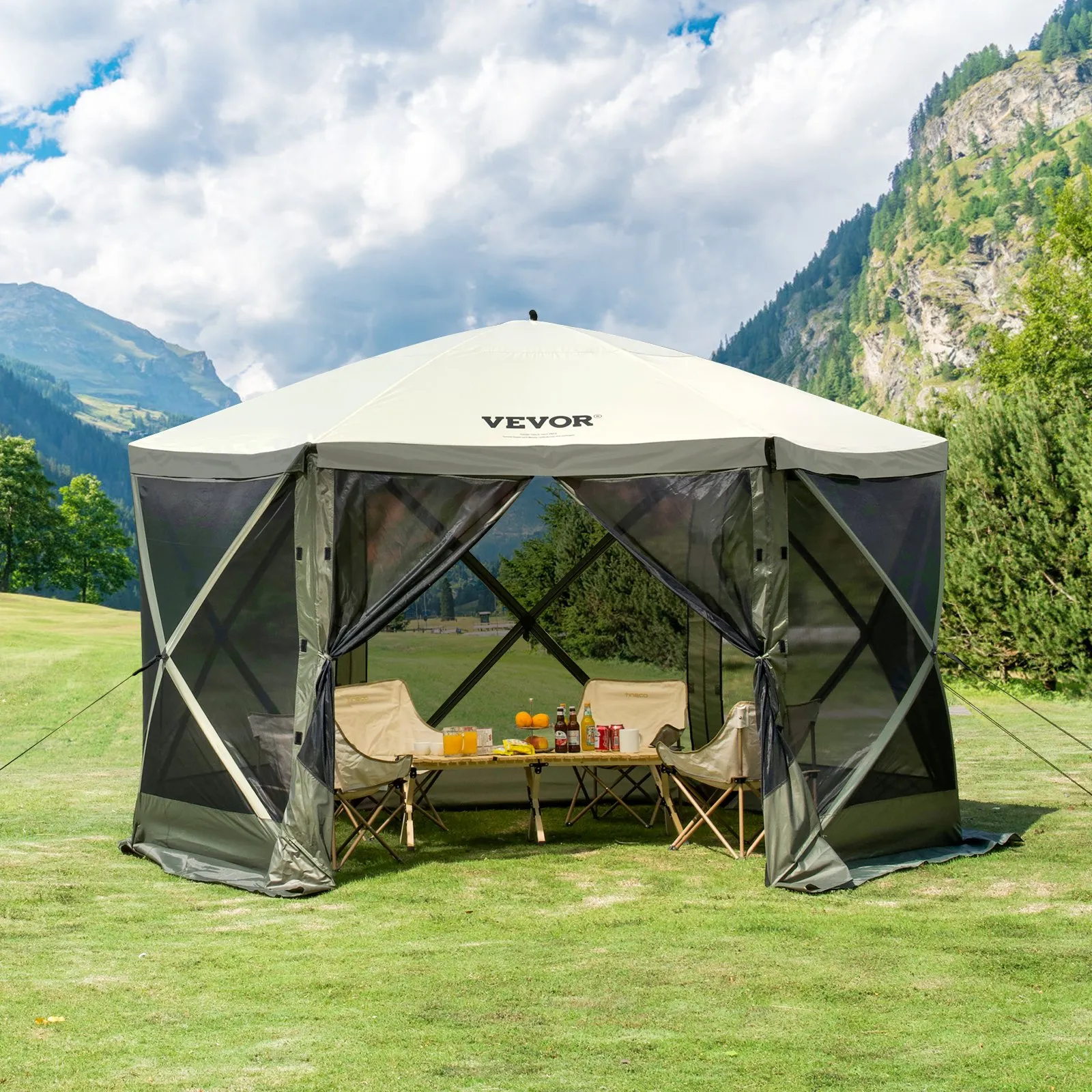 (FINAL PRICES ARE LOWER ON OUR SITE!) VEVOR Pop Up Gazebo Tent, Pop-Up Screen Tent 6 Sided Canopy Sun Shelter with 6 Removable Privacy Wind Cloths & Mesh Windows, 12x12FT Quick Set Screen Tent with Mosquito Netting, Army Green