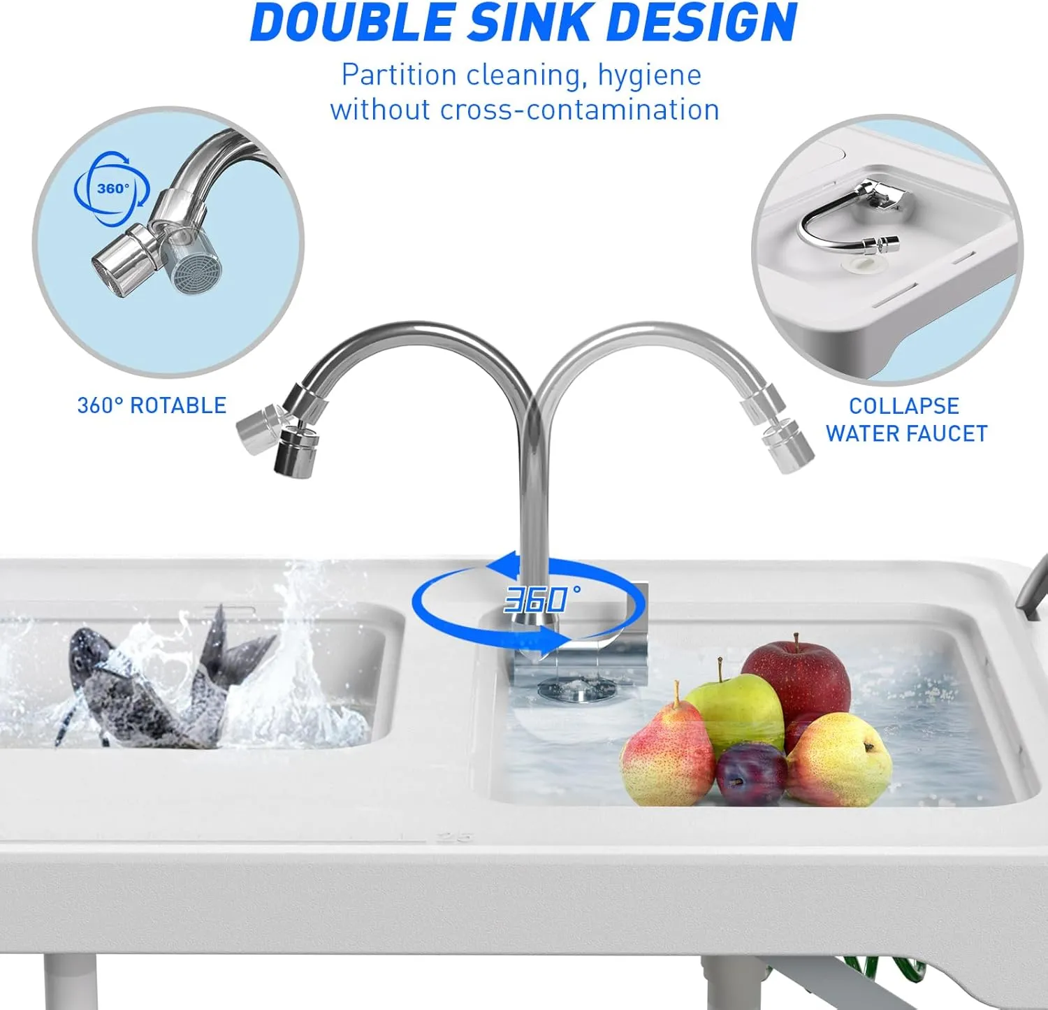 Fish Cleaning Table with Sink 42.6" Width Portable Folding Camping Table with Measure Mark|Outdoor Fish Cleaning Station with Grid Rack&Fish Cleaning Kit for Picnic, Patio
