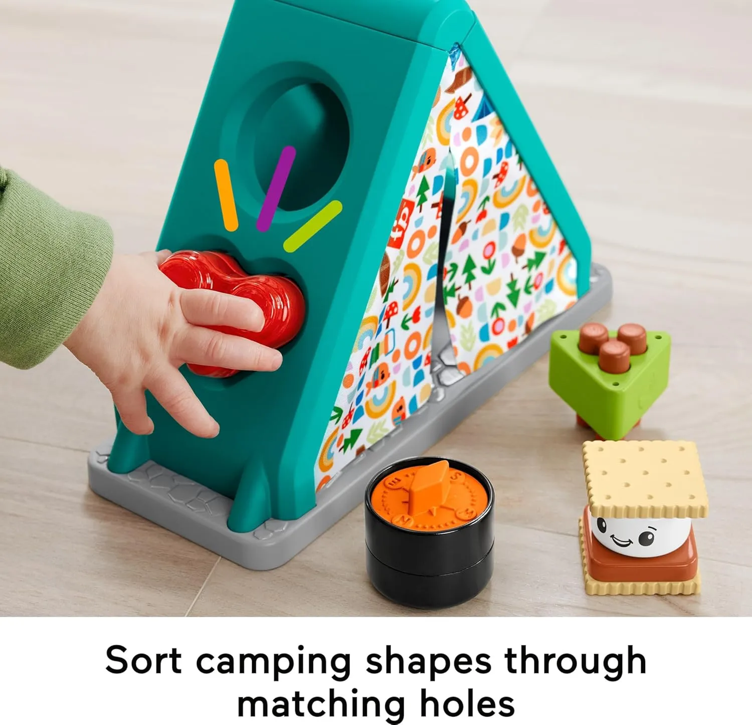 Fisher-Price Baby Developmental Toy S’More Shapes Camping Tent Block Sorting Activity for Infants Ages 6  Months