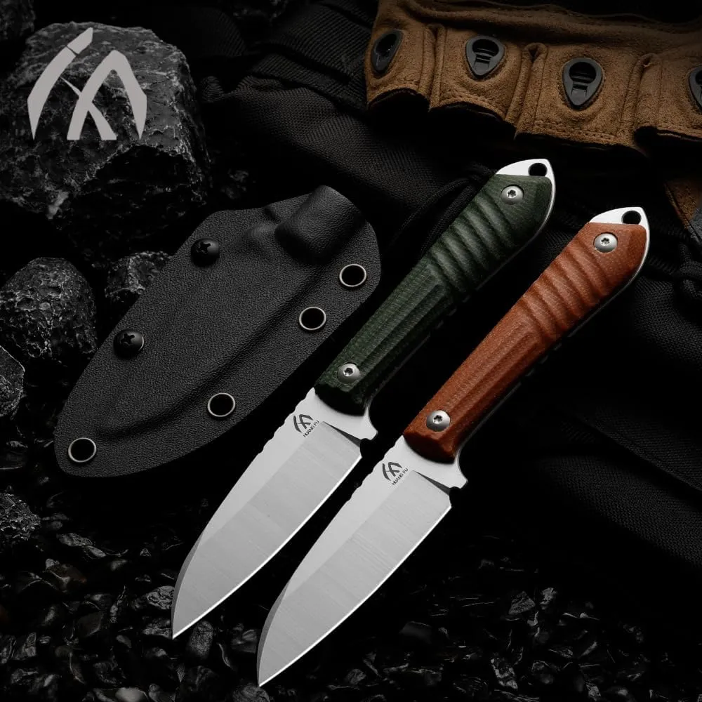 Fixed Blade Outdoor Knife, 2.95 Inches, Glass Reinforced Nylon Handle, Camping Hunting Tool with Sheath (Green handle)