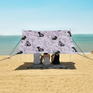 Floral Black Cat Beach Camping Tent Sun Shelter for Whole Family, Flower Butterfly Outline Beach Shade Canopy with UPF50  UV Protection,Easy Set Up and Carry,Outdoor Shade for Trips, Fishing, Ba