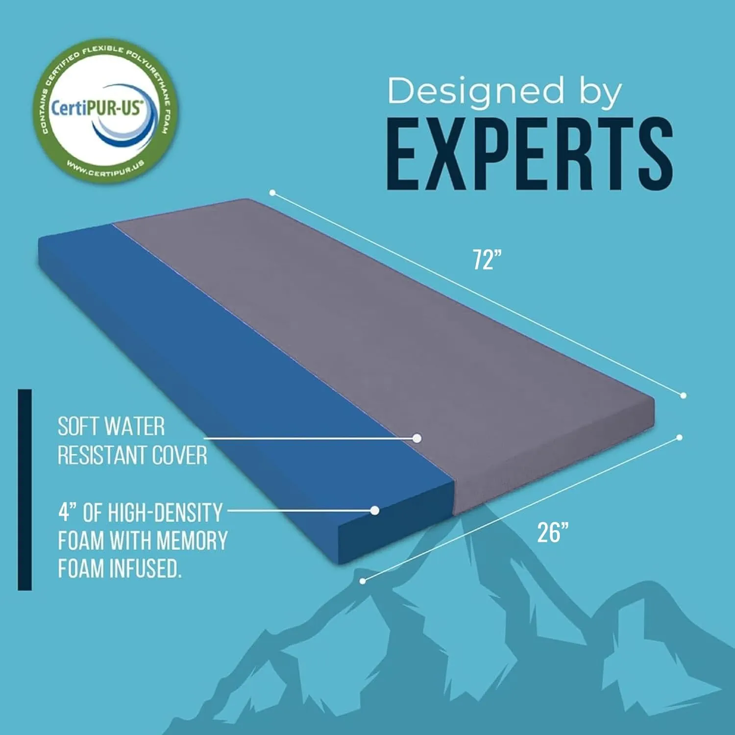 Foamma 4" x 26" x 72" Memory Foam Roll-Up Camping Mattress with Water Resistant Zipper Cover, Foldable and Portable for Camping, RV Bunk, Tent, Guest Bed, Outdoor and Dorm, CertiPUR-US Certified Foam