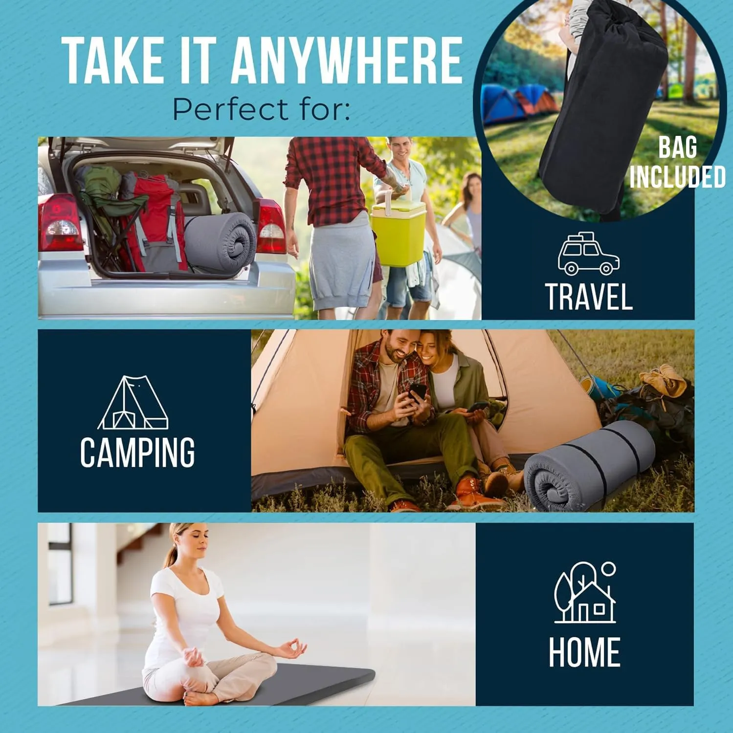 Foamma 4" x 26" x 72" Memory Foam Roll-Up Camping Mattress with Water Resistant Zipper Cover, Foldable and Portable for Camping, RV Bunk, Tent, Guest Bed, Outdoor and Dorm, CertiPUR-US Certified Foam