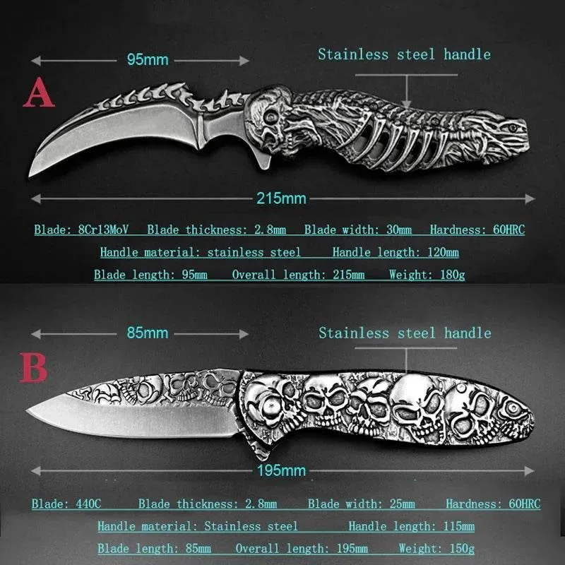 Foldable Tactical Skull Knife - Compact EDC Tool