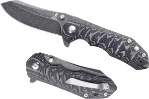 Folding Knife - 14C28N Blade, Linen Micarta Handle Safety Liner Lock - Outdoor Camping Hiking Knife, Father’s Day Men Husband Gifts. With Screwdriver for DIY