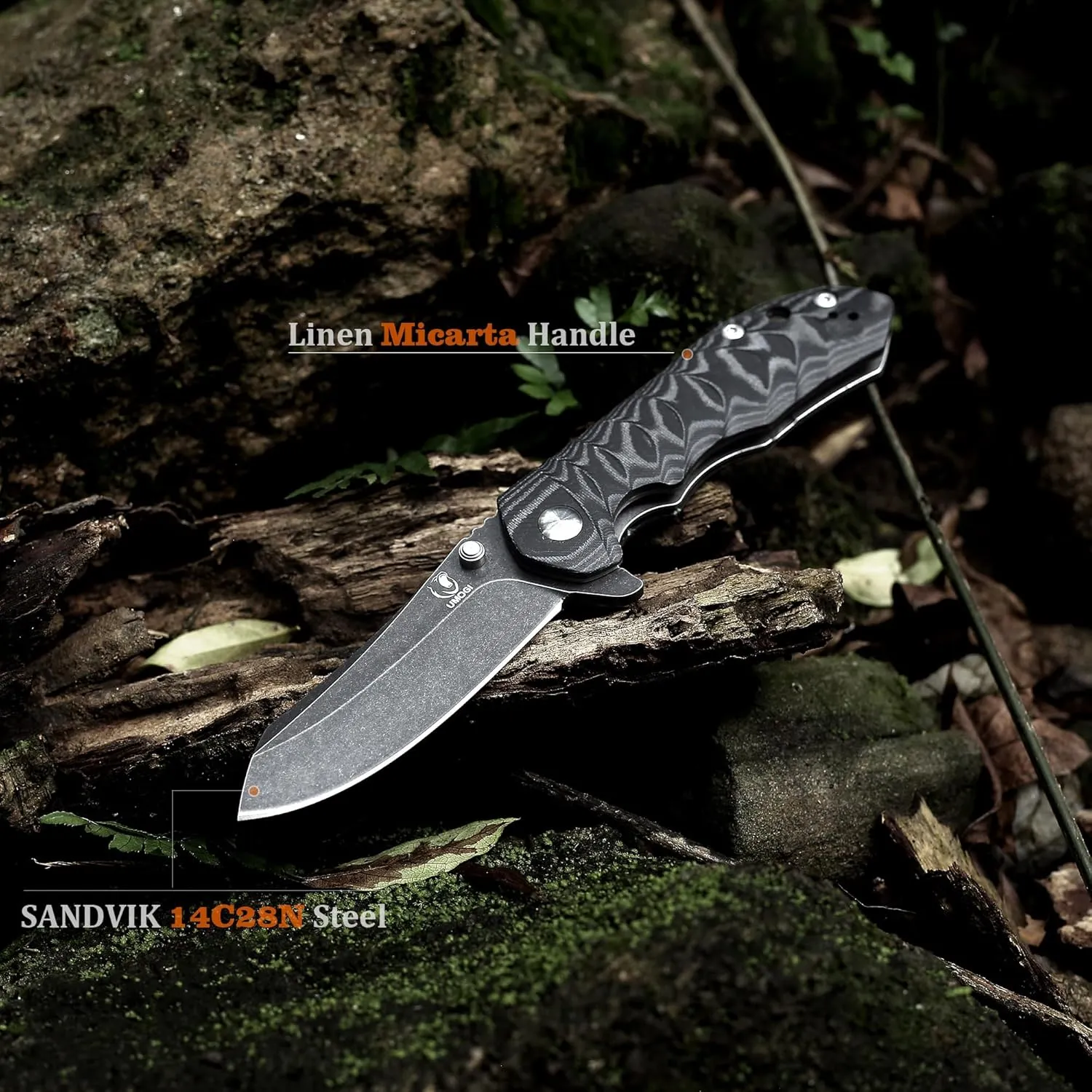 Folding Knife - 14C28N Blade, Linen Micarta Handle Safety Liner Lock - Outdoor Camping Hiking Knife, Father’s Day Men Husband Gifts. With Screwdriver for DIY