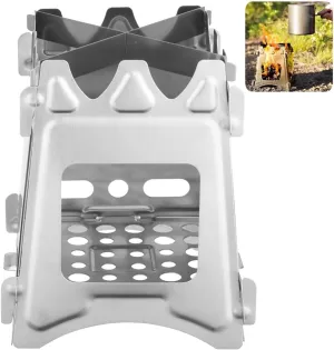 Folding Stainless Steel Wood Burning Stove, Compact Portable Stove for Camping, Hiking, Backpacking, and Travel