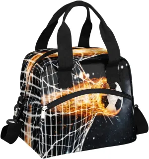Football Fireball Scoring A Goal Online Tote Lunch Bag, Reusable Leakproof Insulated Cooler Bag, Adjustable Shoulder Straps Water-resistant Lunch Box for Picnic Beach Hiking Work