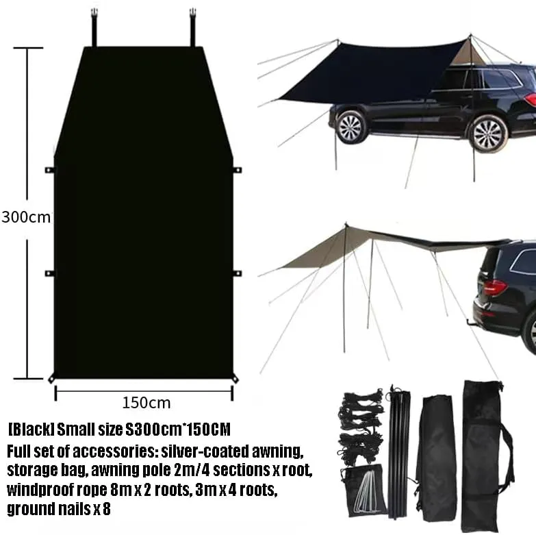 for Mitsubishi Carisma/Eclipse/Galant/Grandis/L300/Sigma Camping Tarpaulin Car Awning Waterproof Hammock Rainproof Sunshade Rainproof Awning Outdoor,A Black-S