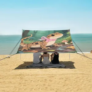 Forest Axolotl with Bow Beach Camping Tent Sun Shelter for Whole Family, Beach Shade Canopy with UPF50  UV Protection,Easy Set Up and Carry,Outdoor Shade for Trips, Fishing, Backyard Fun Picnic