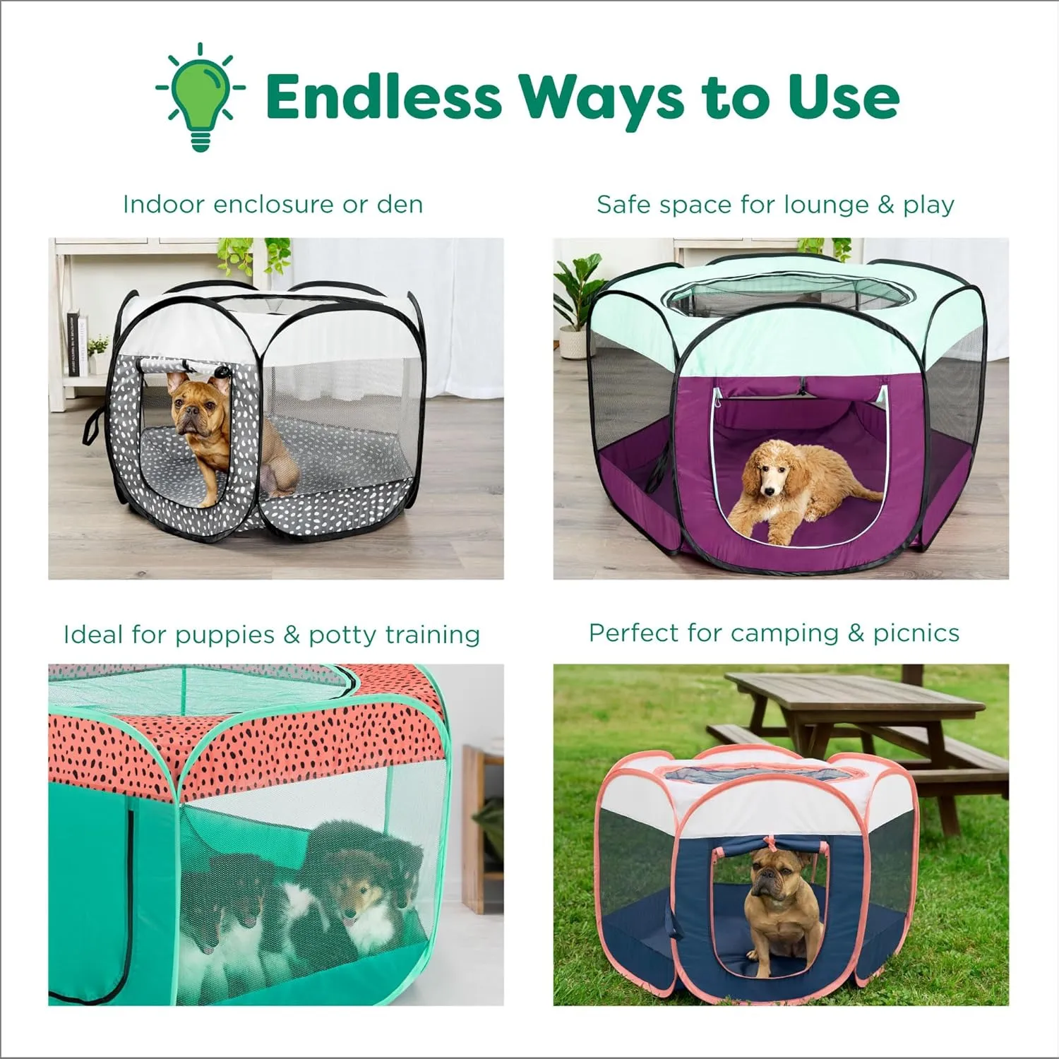 Furhaven Portable Dog Playpen Cat Tent, Pet Playground/Kennel Foldable Indoor Outdoor Zippered Puppy Crate - Purple, Extra Large