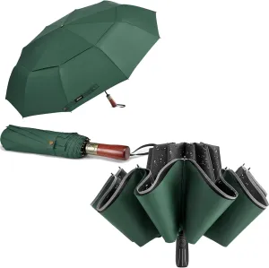 G4Free 54 Inch 10 Ribs Vented Double Canopy 12 Ribs Double Layer Inverted with Reflective Strip Large Compact Windproof Umbrella for Rain, Auto Open Close Folding Travel Umbrella for Women Men