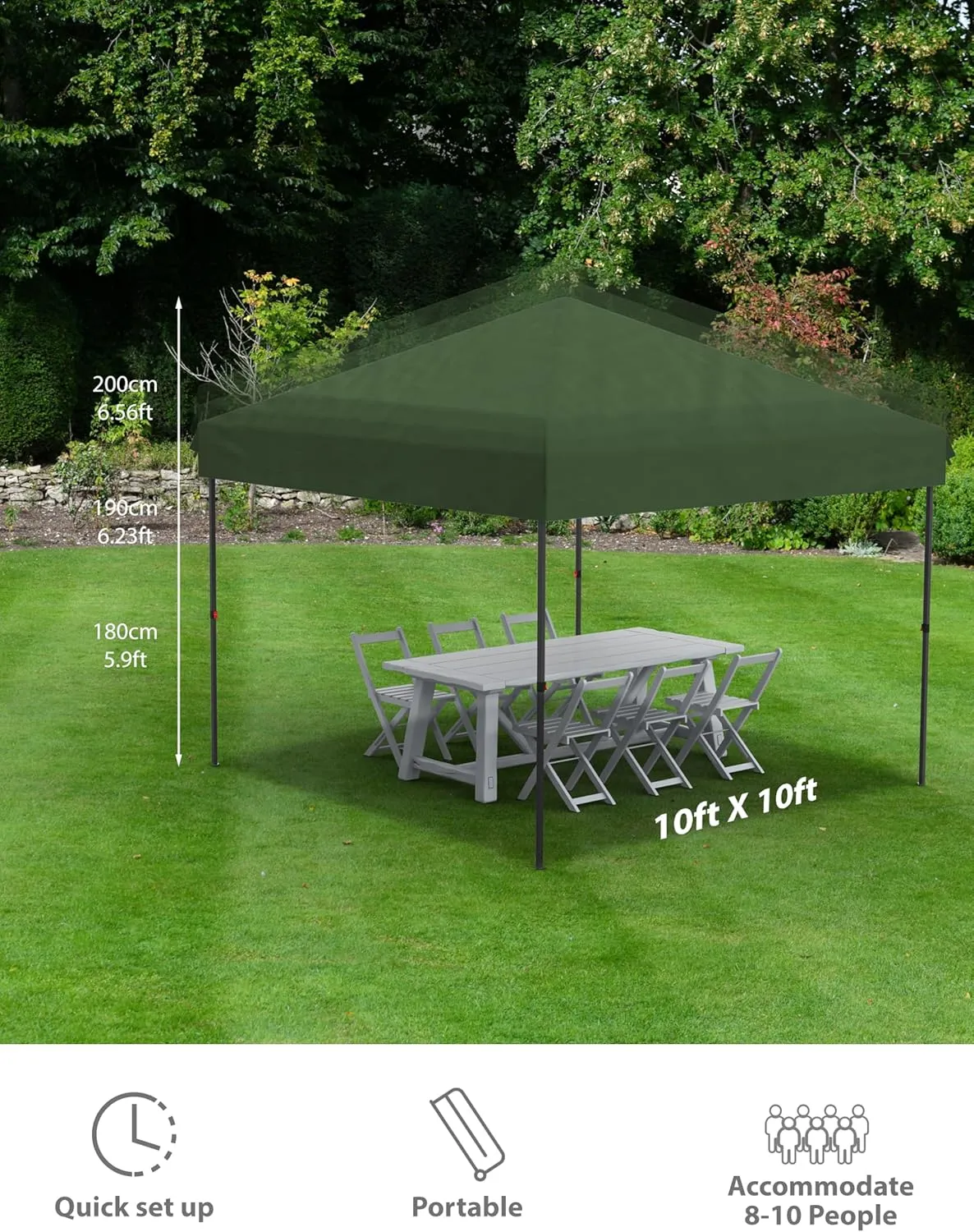 Garvee 10x10 Pop Up Canopy Tent Outdoor Canopy One-Person Set Up Heavy Duty Commercial Instant Tent Shelter, 3-Sidewall Green