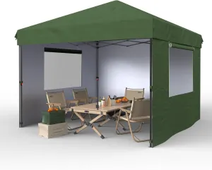 Garvee 10x10 Pop Up Canopy Tent Outdoor Canopy One-Person Set Up Heavy Duty Commercial Instant Tent Shelter, 3-Sidewall Green