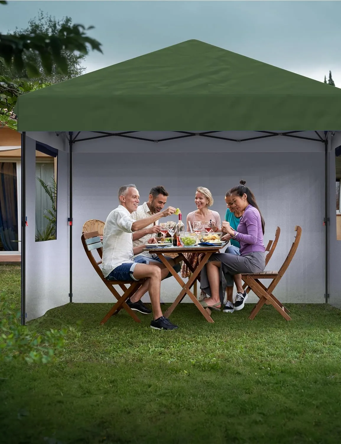 Garvee 10x10 Pop Up Canopy Tent Outdoor Canopy One-Person Set Up Heavy Duty Commercial Instant Tent Shelter, 3-Sidewall Green
