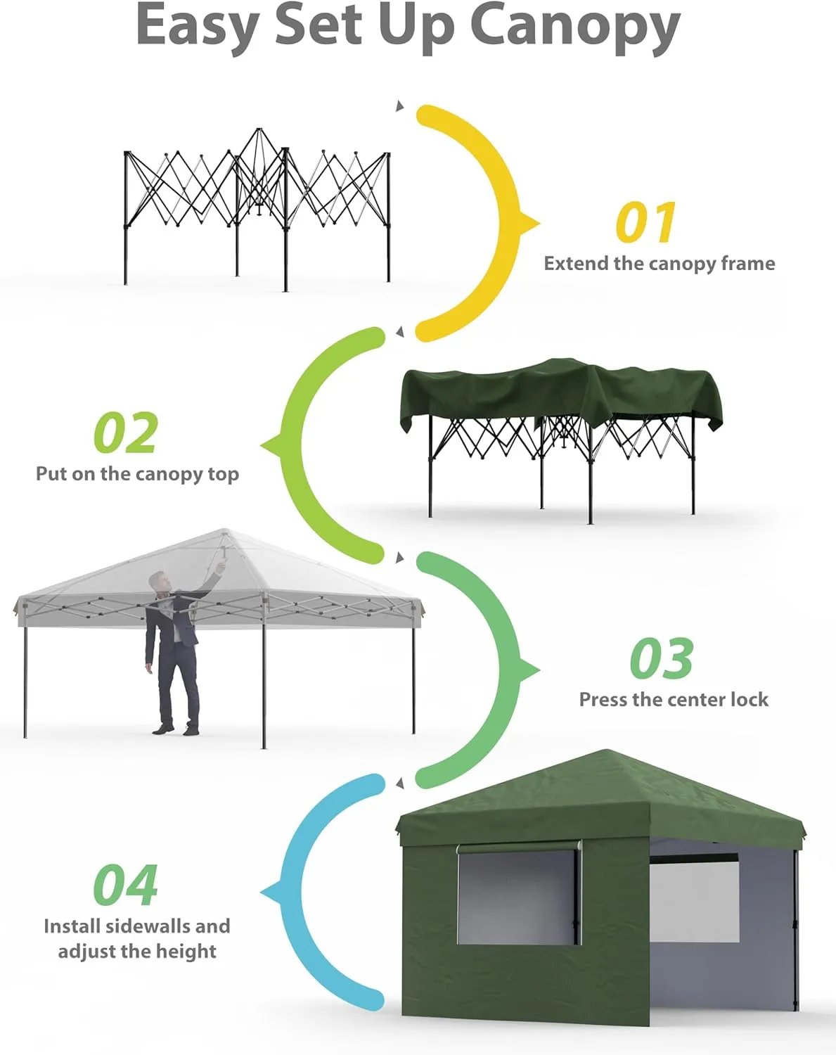 Garvee 10x10 Pop Up Canopy Tent Outdoor Canopy One-Person Set Up Heavy Duty Commercial Instant Tent Shelter, 3-Sidewall Green