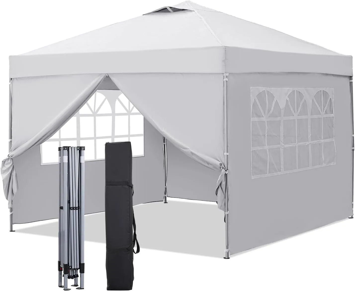 GDY 10x10ft Pop Up Canopy Tent with Sidewalls, Outdoor Canopy, Beach Tent, Easy Set up Gazebo for Events, Parties, Camping,White.