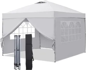 GDY 10x10ft Pop Up Canopy Tent with Sidewalls, Outdoor Canopy, Beach Tent, Easy Set up Gazebo for Events, Parties, Camping,White.