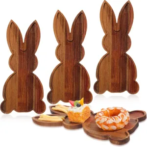 Geetery 4 Pcs Acacia Wood Cutting Board with Groove 15"l x 7"w Charcuterie Butcher Block Chopping Boards Cheese Serving Platter for Dessert Bread Salad Fruit Easter Housewarming Gift (Bunny Shape)