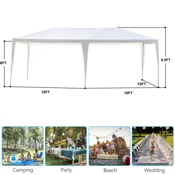 Generic 10/20/30ft Party Tent Wedding Patio Gazebo Outdoor Carport Canopy Shade with/Without Side Removable Walls, Party Wedding BBQ Events Tent (White,10x20ft (no Wall))