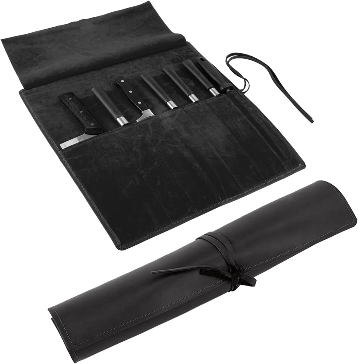 Genuine Leather Knife Roll, Knife Bags for Chefs Professional, Small Chef'S Knife Case Holder, Knives Holders Protectors with 7 Slots, Portable Chef Knife Roll Chef Knife Bag Case Storage Pouch