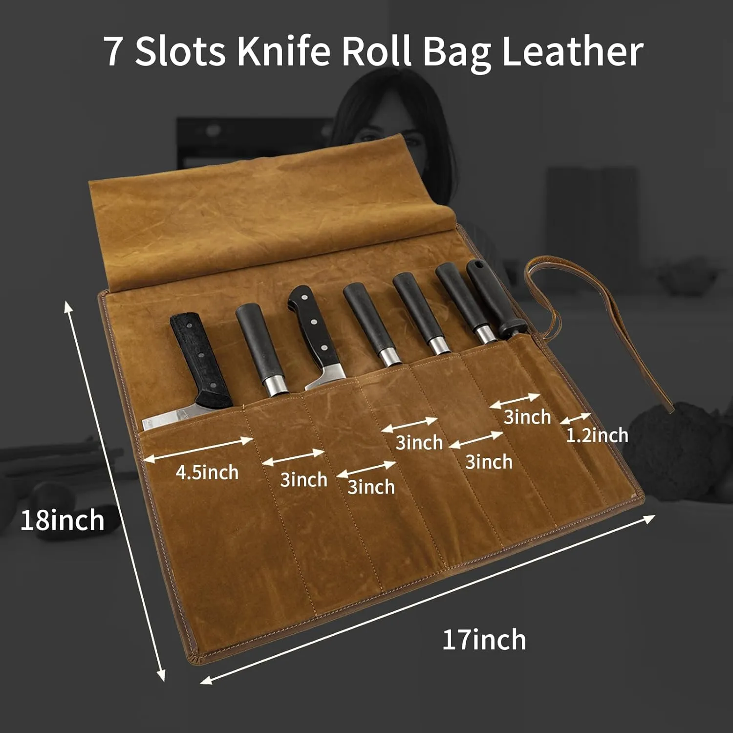 Genuine Leather Knife Roll, Knife Bags for Chefs Professional, Small Chef'S Knife Case Holder, Knives Holders Protectors with 7 Slots, Portable Chef Knife Roll Chef Knife Bag Case Storage Pouch