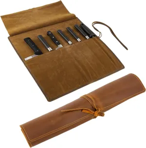 Genuine Leather Knife Roll, Knife Bags for Chefs Professional, Small Chef'S Knife Case Holder, Knives Holders Protectors with 7 Slots, Portable Chef Knife Roll Chef Knife Bag Case Storage Pouch