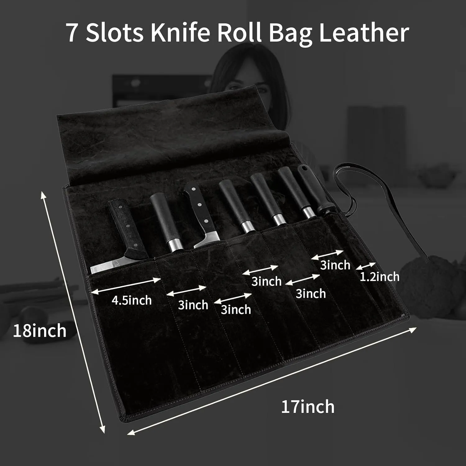 Genuine Leather Knife Roll, Knife Bags for Chefs Professional, Small Chef'S Knife Case Holder, Knives Holders Protectors with 7 Slots, Portable Chef Knife Roll Chef Knife Bag Case Storage Pouch