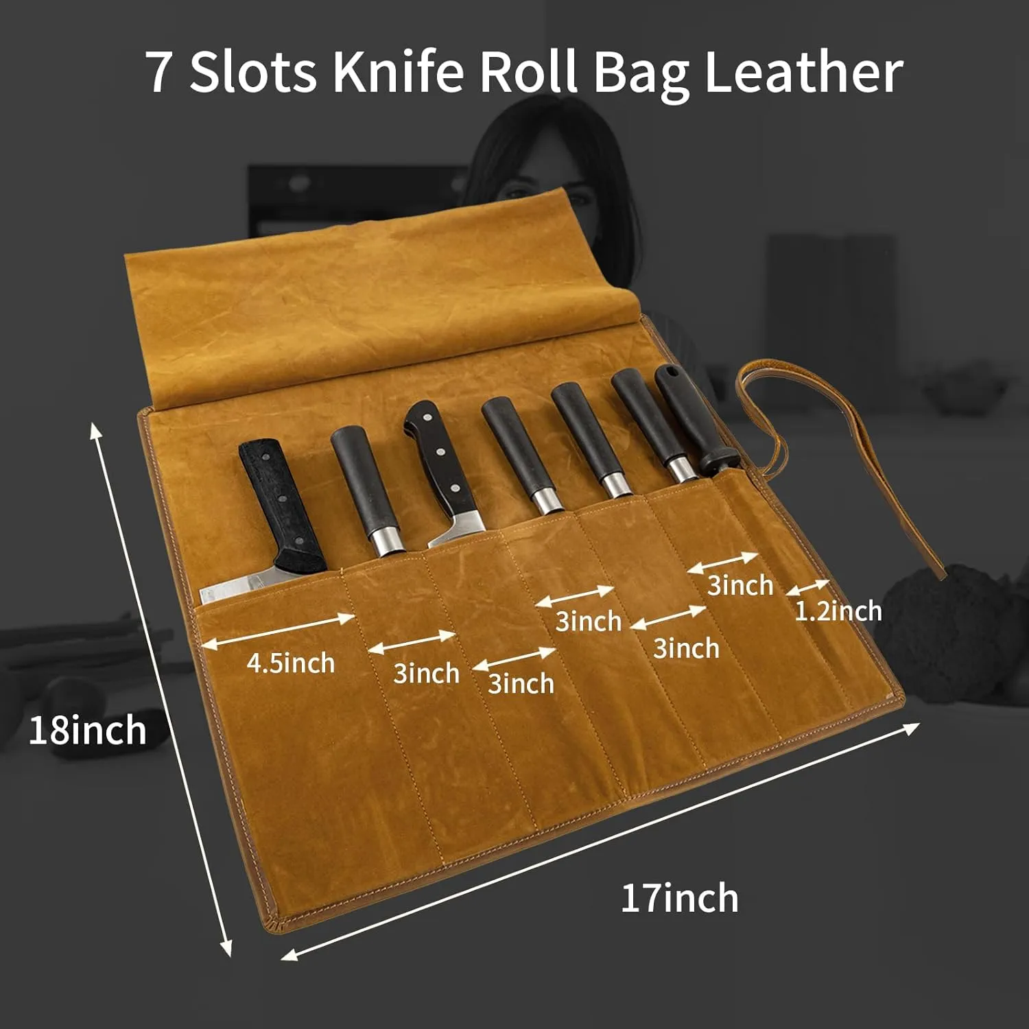 Genuine Leather Knife Roll, Knife Bags for Chefs Professional, Small Chef'S Knife Case Holder, Knives Holders Protectors with 7 Slots, Portable Chef Knife Roll Chef Knife Bag