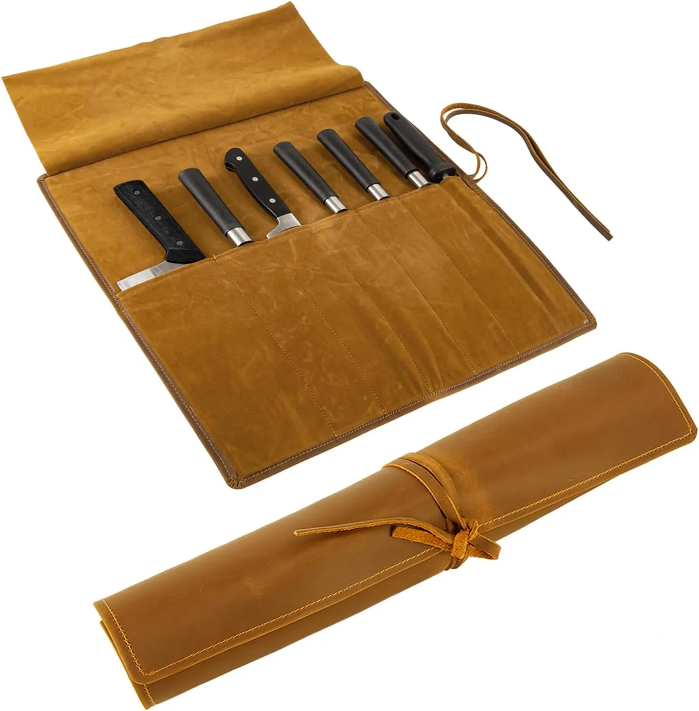 Genuine Leather Knife Roll, Knife Bags for Chefs Professional, Small Chef'S Knife Case Holder, Knives Holders Protectors with 7 Slots, Portable Chef Knife Roll Chef Knife Bag