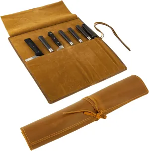 Genuine Leather Knife Roll, Knife Bags for Chefs Professional, Small Chef'S Knife Case Holder, Knives Holders Protectors with 7 Slots, Portable Chef Knife Roll Chef Knife Bag