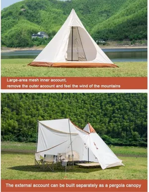 GeRRiT Family Camping Tent Large Waterproof Double Layer Pyramid Tipi Tent Camping Mongolian Yurt Tent for Picnic Festival Beautiful Scenery