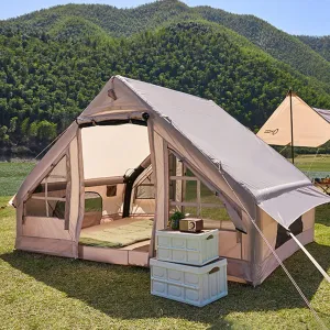 GeRRiT Inflatable Camping Tent with Pump, Large Outdoor Yurt Tents for Camping Waterproof Easy Setup - Canvas Hot Tents 4-8 Person Air Blow Up Tent Cabin - 4 Season Family Glamping Tents