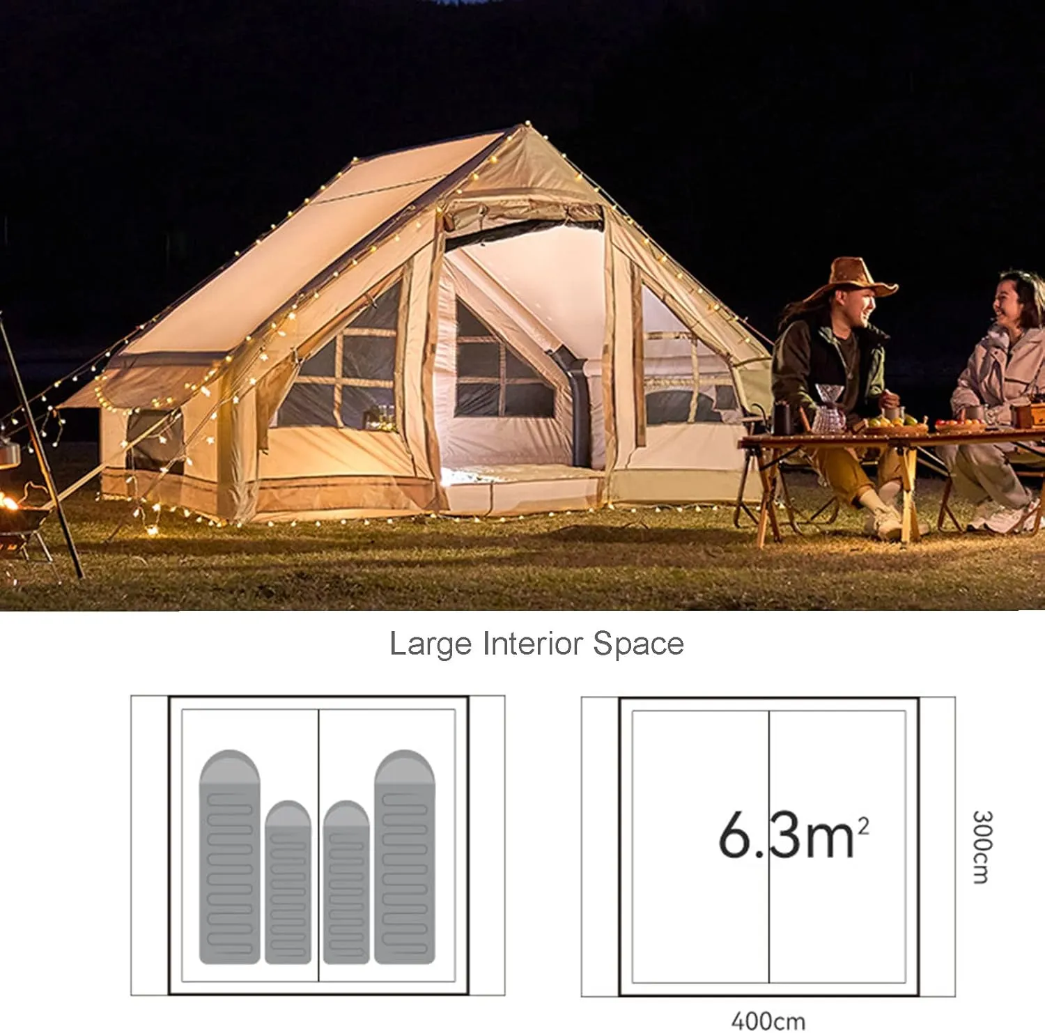 GeRRiT Inflatable Camping Tent with Pump, Large Outdoor Yurt Tents for Camping Waterproof Easy Setup - Canvas Hot Tents 4-8 Person Air Blow Up Tent Cabin - 4 Season Family Glamping Tents
