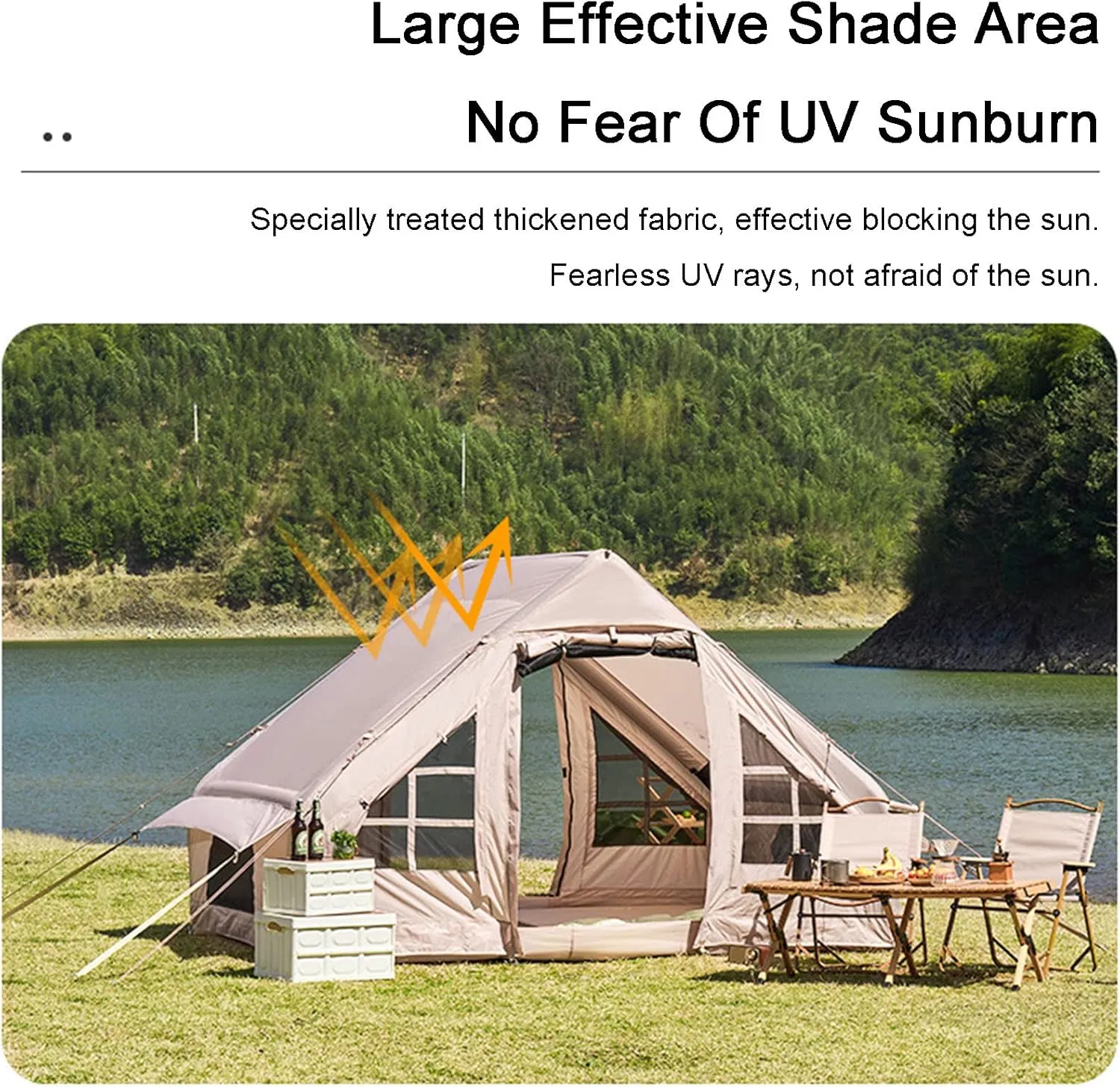 GeRRiT Inflatable Camping Tent with Pump, Large Outdoor Yurt Tents for Camping Waterproof Easy Setup - Canvas Hot Tents 4-8 Person Air Blow Up Tent Cabin - 4 Season Family Glamping Tents