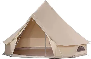 GeRRiT Outdoor Bell Tents Large Canvas Glamping Yurt Tent with Zipped Groundsheet and Chimney for Family Camping Hiking Hunting Party Shelter, 3/4/5/6m