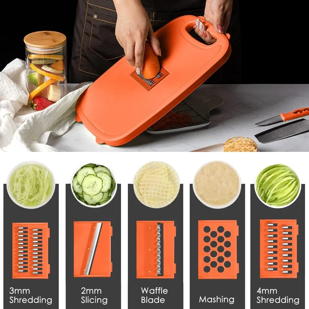 Gintan Camping Cutting Board, 9-in-1 Collapsible Chopping Board with Colander, Kitchen Vegetable Washing Basket for Camping, Camping Gifts Camping Accessories for RV Campers (orange)