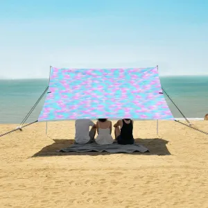 Glitter Mermaid Scales Beach Canopy Tent Anti-UV & Wind Resistant, Summer Fish Scale Camping Sun Shelter Easy Setup Portable,Outdoor Shade Tents with Sandbags,Sand Shovels,Ground Pegs & Stabilit