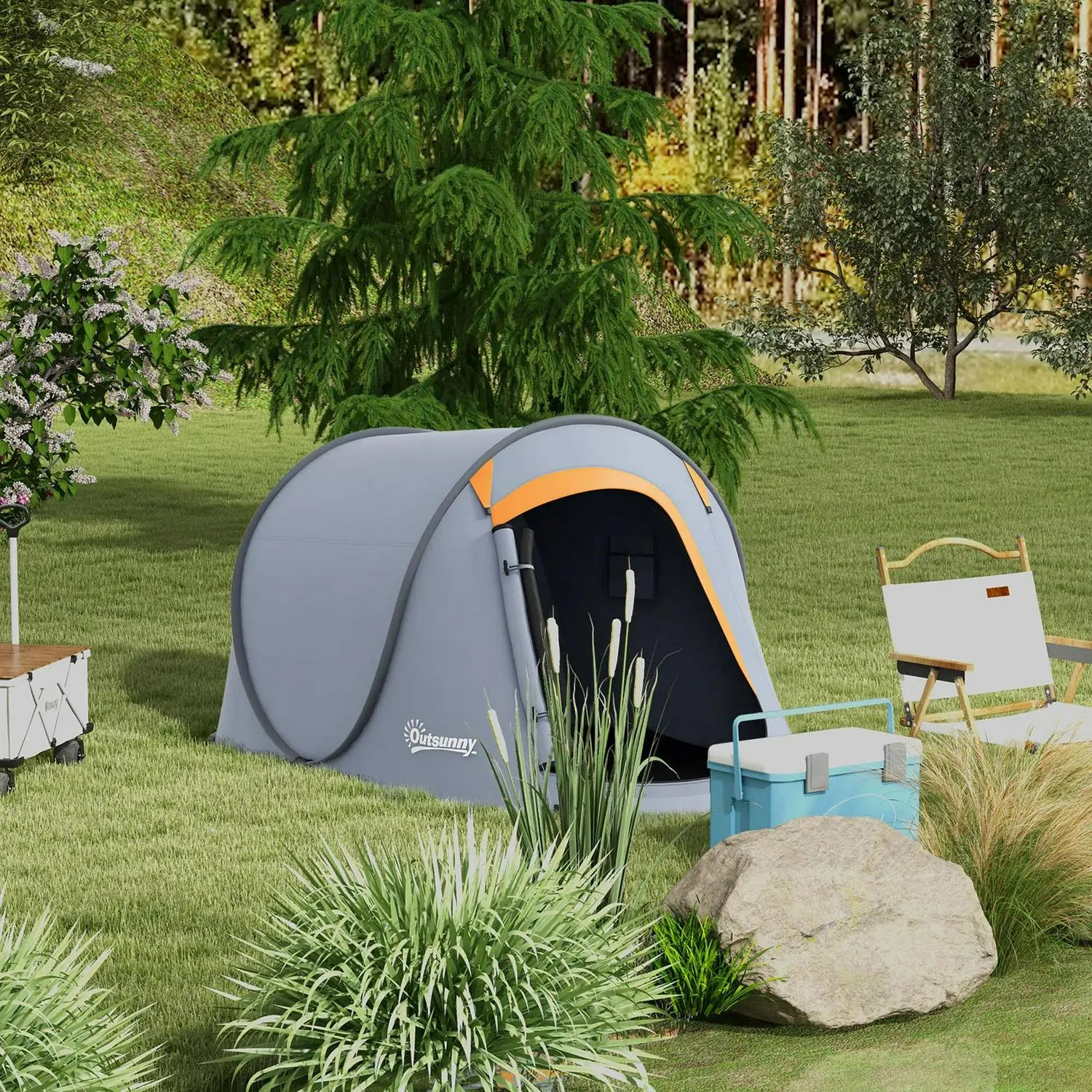 Global reach Two-Man High-end design Pop-Up Outsunny Grey - Dome With Accessories Tent,
