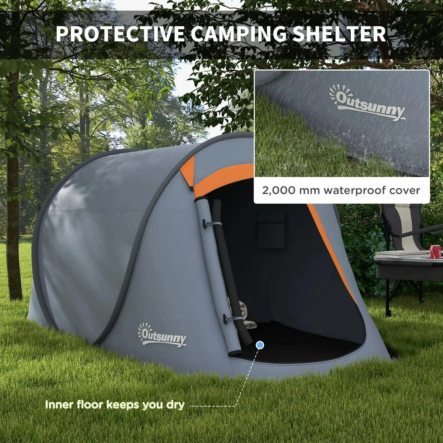 Global reach Two-Man High-end design Pop-Up Outsunny Grey - Dome With Accessories Tent,