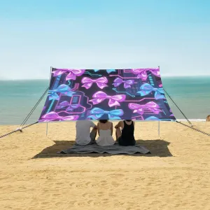 Glossy Shining Bows Beach Canopy Tent Anti-UV & Wind Resistant, Camping Sun Shelter Easy Setup Portable,Outdoor Shade Tents with Sandbags,Sand Shovels,Ground Pegs & Stability Poles