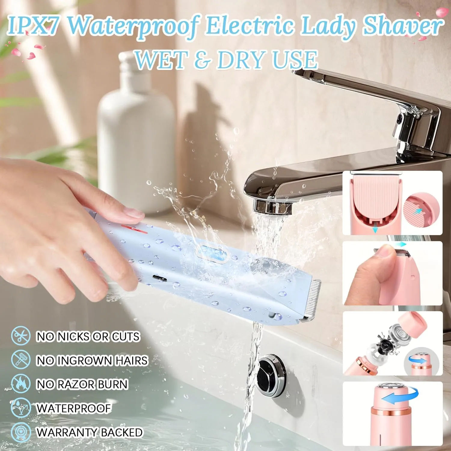 Glow Aura Womens Shaver, Silky Glow 2 in 1 Body Shaver, IPX7 Waterproof Glow Aura Womens Electric Razor, Type-C Glowshave Dual Head Electric Bikini Trimmer for Women Private Area